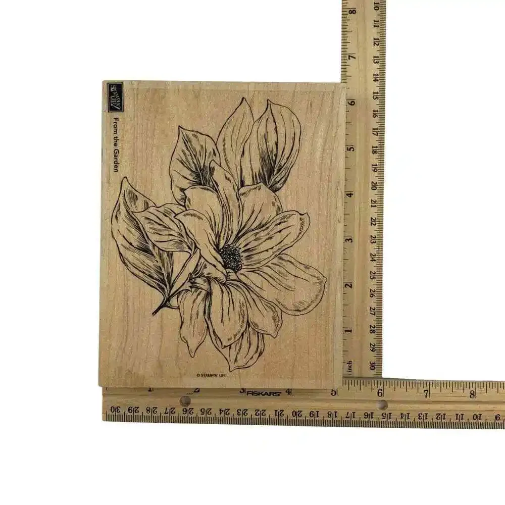 STAMPIN UP From The Garden Large Magnolia Flower Wood Mounted Rubber Stamp 5x6